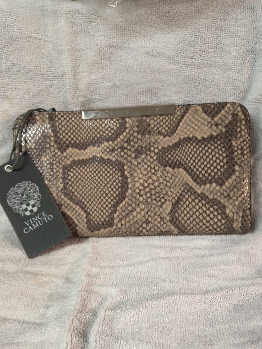 Vince Camuto Beige/Brown Snake-Print Zip Wallet